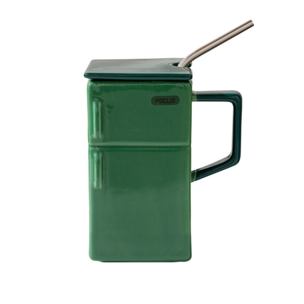 Creative Retro Refrigerator Lid Straw Ceramic Cup - Image 2